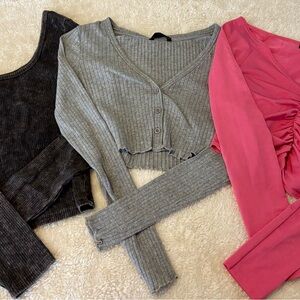 PrettyLittleThing Pink Crop Top with Grey and Black Crop Top Included